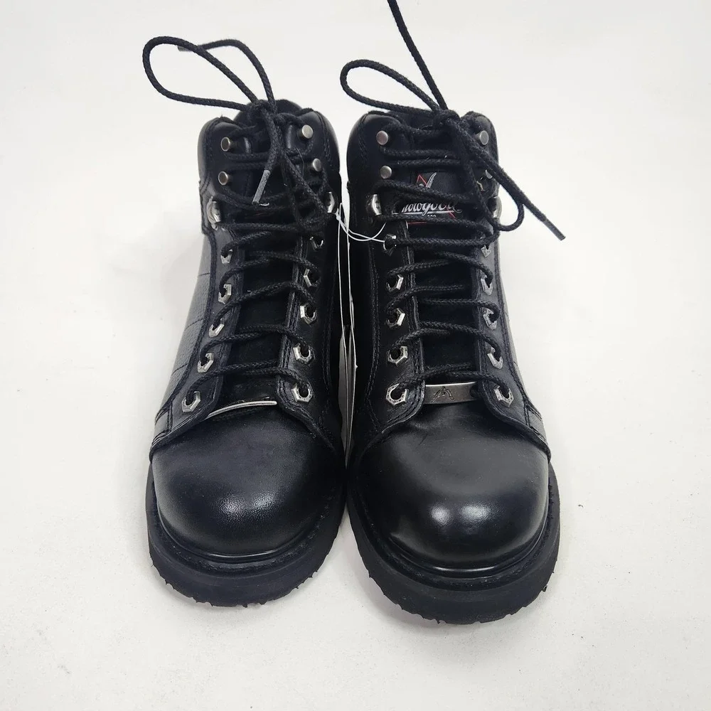 THOROGOOD Boots Womens 8 W Black Leather Motorcycle Ankle Lace‎ Up 524-6901